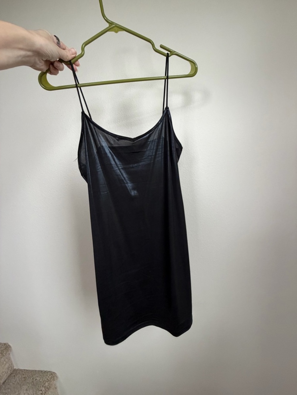 SHEIN Black Satin Mini Slip Dress with Spaghetti Straps